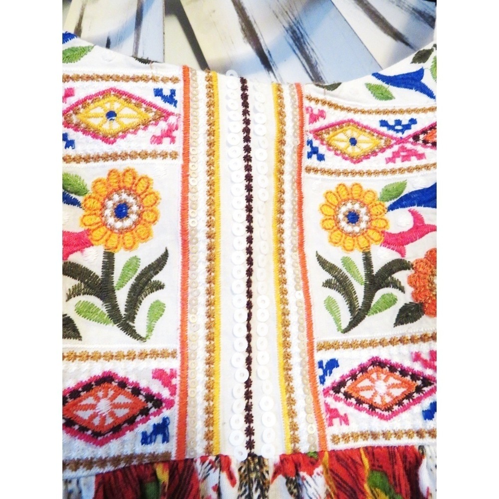 One September Embroidered Boho Tank Top Floral Sequin Rayon Medium - Picture 5 of 12